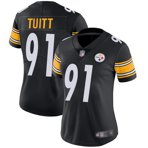 Women Pittsburgh Steelers Football #91 Limited Black Stephon Tuitt Home Vapor Untouchable Nike NFL Jersey->women nfl jersey->Women Jersey